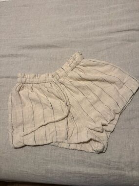 Free People Cream Striped Linen-Blend Elastic Waist Shorts